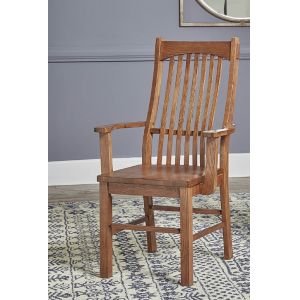 A-America - Laurelhurst Slatback Arm Chair in Contoured Solid Wood Seat in Mission Oak Finish - (Set of 2) - LAUOA2762