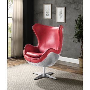 ACME Furniture - Brancaster Accent Chair w/Swivel - Red Top grain Leather - AC01990