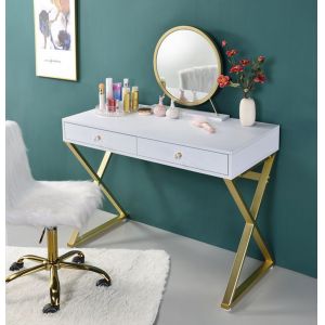 ACME Furniture - Coleen Vanity Desk w/Mirror & Jewelry Tray - White & Gold - AC00667