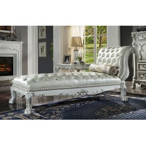 ACME Furniture - Dresden Chaise w/Pillow - Synthetic Leather & Bone White - AC01693