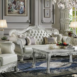 ACME Furniture - Dresden Sofa w/4 Pillows - Synthetic Leather & Bone White - LV01688