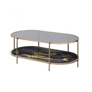 ACME Furniture - Fiorella Coffee Table - Glass - Black Marble Paint & Gold - LV02222