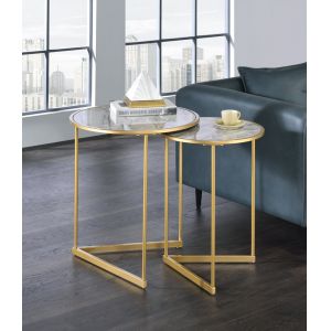 ACME Furniture - Garo Nesting Table - Engineering Stone & Gold  - LV01085