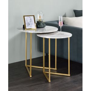 ACME Furniture - Garo Nesting Table - Engineering Stone & Gold  - LV01087