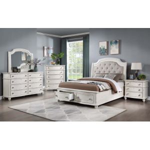 ACME Furniture - Jaqueline Eastern King Bed - Gray Linen & Antique White - BD01432EK