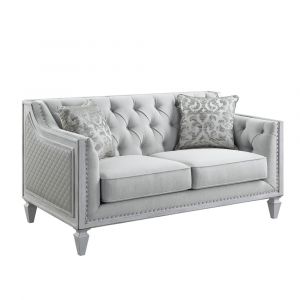 ACME Furniture - Katia Loveseat w/2 Pillows - Light Gray Linen & Weathered White - LV01050