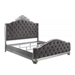 ACME Furniture - Leonora Queen Bed - Velvet & Vintage Platinum - 22140Q