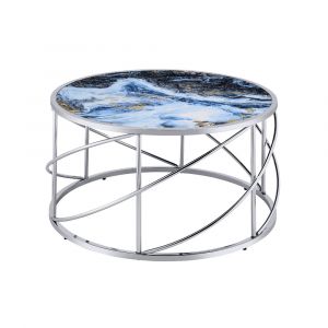 ACME Furniture - Lyda Coffee Table - Blue Marble Print & Chrome - LV02095
