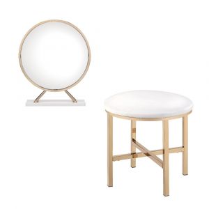 ACME Furniture - Midriaks Mirror & Stool - Synthetic Leather - White & Gold - AC00723