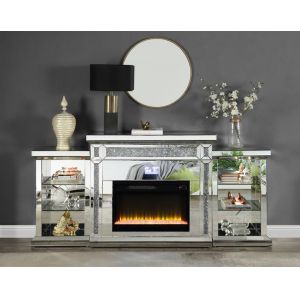 ACME Furniture - Noralie Fireplace w/LED & Bluetooth - Mirrored & Faux Diamonds - AC00518