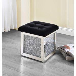ACME Furniture - Noralie Ottoman w/Storage - Mirrored & Faux Diamonds - AC00530