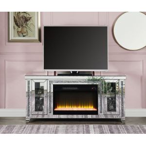 ACME Furniture - Noralie TV Stand w/Fireplace & LED - Mirrored & Faux Diamonds - LV00315