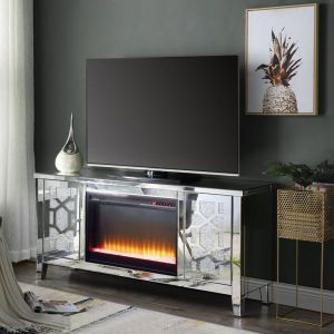 ACME Furniture - Noralie TV Stand w/Fireplace - Mirrored & Faux Diamonds - LV00312