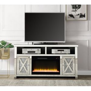 ACME Furniture - Noralie TV Stand w/Fireplace - Mirrored & Faux Diamonds - LV00318