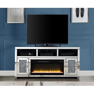 ACME Furniture - Noralie TV Stand w/Fireplace - Mirrored & Faux Diamonds - LV00519