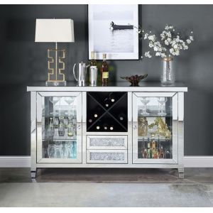ACME Furniture - Noralie Wine Cabinet w/LED - Mirrored & Faux Diamonds - AC00525
