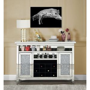 ACME Furniture - Noralie Wine Cabinet w/LED - Mirrored & Faux Diamonds - AC00526