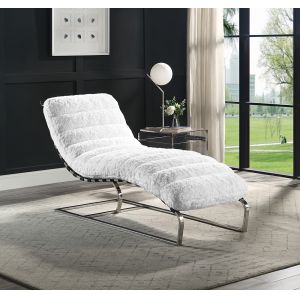ACME Furniture - Qortini Chaise - White Teddy Sherpa & Stainless Steel - AC01988