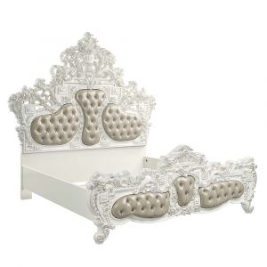 ACME Furniture - Vanaheim Eastern King Bed - Beige Synthetic Leather & Antique White - BD00671EK