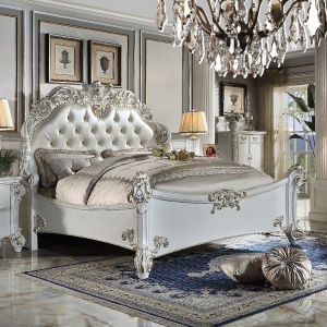 ACME Furniture - Vendome Eastern King Bed - Synthetic Leather & Antique Pearl - BD01505EK