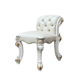 ACME Furniture - Vendome Vanity Stool - Beige Synthetic Leather & Antique Silver - BD01508