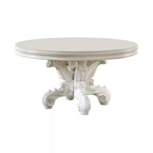 ACME Furniture - Versailles Round Dining Table - Synthetic Leather & Bone White Finsih - DN01388