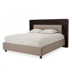 AICO by Michael Amini - 21 Cosmopolitan King Upholstered Tufted Bed in Pebble Grain Taupe