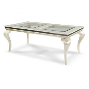 AICO by Michael Amini - Hollywood Swank 4 Leg Dining Table w/ Glass Inserts in Pearl Caviar