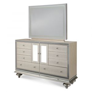 AICO by Michael Amini - Hollywood Swank Upholstered Dresser and Mirror in Crystal Croc - NT03050-60R-09