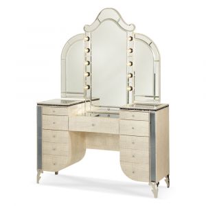 AICO by Michael Amini - Hollywood Swank Upholstered Vanity and Mirror in Crystal Croc
