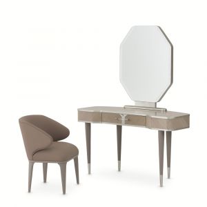 AICO by Michael Amini - Lanterna Vanity Set with Mirror & Chair - Silver Mist - 9032000VAN3-823
