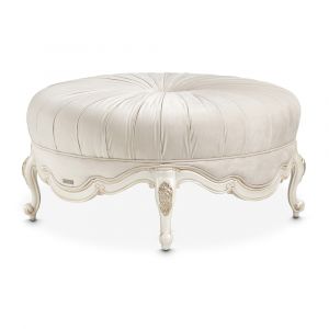 AICO by Michael Amini - Lavelle Classic Pearl Round Cocktail Ottoman - Ivory - 54879-IVORY-113_CLOSEOUT