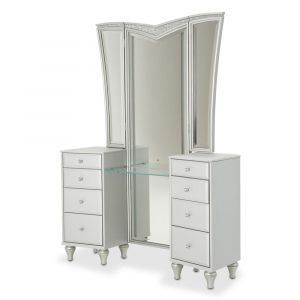 AICO by Michael Amini - Melrose Plaza Upholstered Vanity, Mirror and Bench in Dove - 9019000VAN3-118