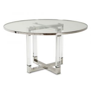 AICO by Michael Amini - State St. Round Dining Table w/ Glass Insert in Stainless Steel