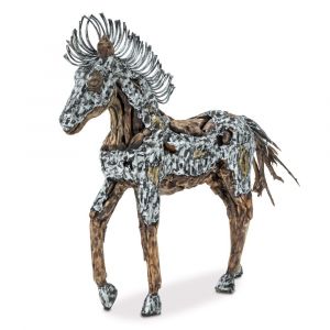 AICO by Michael Amini - Trojan Horse w/ Silver & Gold Metal Body Coat, Straight Mane - ACF-ARF-HORSE-002