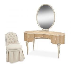 Aico by Michael Amini - Villa Cherie Vanity Set with Mirror & Chair- Caramel - N9008000VAN3-134