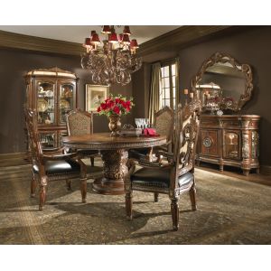 AICO by Michael Amini - Villa Valencia Round Dining Room Set w/ Arm Chairs (5 pc) in Classic Chestnut - 72000RDR4A-55