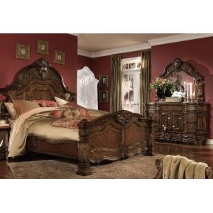 AICO by Michael Amini - Windsor Court Cal. King Mansion Bedroom Set w/ Chest (6 pc) in Vintage Fruitwood - 70000CKM6C-54