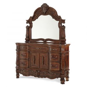 AICO by Michael Amini - Windsor Court Dresser and Mirror in Vintage Fruitwood - 70050-60-54