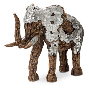 AICO by Michael Amini - Wood Crafted Elephant w/ Aluminum, Medium - ACF-ARF-ELPHNT-003M