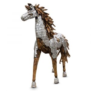 AICO by Michael Amini - Wood Crafted Horse w/ Aluminum Body Coat & Wood Mane - ACF-ARF-HORSE-004