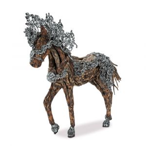 AICO by Michael Amini - Wood Crafted Horse w/ AluminumBody Coat, Detailed Scroll Mane - ACF-ARF-HORSE-001