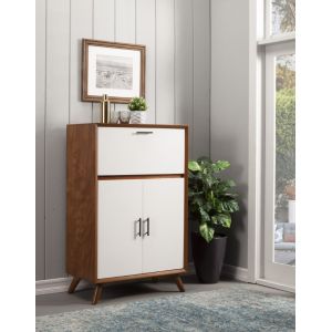 Alpine Furniture - Flynn Large Bar Cabinet w/Drop Down Tray, Acorn/White - 999-16