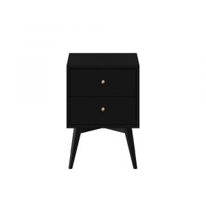 Alpine Furniture - Flynn Mid Century Modern 2 Drawer Nightstand, Black - 966BLK-02