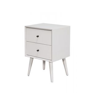 Alpine Furniture - Flynn Mid Century Modern 2 Drawer Nightstand, White - 966-W-02
