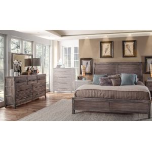 American Woodcrafters - Aurora 3 Pc Bedroom Set - Queen Sleigh Bed w/Panel Footboard, Dresser, Mirror - Weathered Grey - 2800-QSLPN-3PC