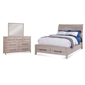American Woodcrafters - Aurora 3 Pc Bedroom Set - Queen Sleigh Bed w/ Storage Footboard, Dresser, Mirror - Whitewash - 2810-QSLST-3PC