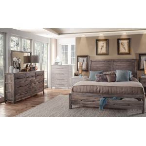 American Woodcrafters - Aurora 3 Pc Bedroom Set - Queen Sleigh Storage Bed, Dresser, Mirror - Weathered Grey - 2800-QSLST-3PC