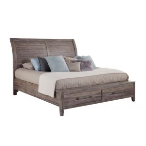 American Woodcrafters - Aurora King Complete Sleigh Bed w/ Storage Footboard - Weathered Grey - 2800-66SLST