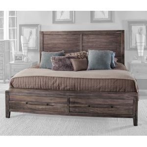 American Woodcrafters - Aurora King Panel Bed - With Storage Footboard - Weathered Grey - 2800-66PSB